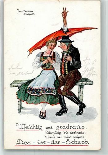 Das ist ein Schwob Tracht Humor Regenschirm Schwäbischer Kunstverlag Serie 6 Nr. 38