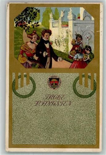 1910 Pfingsten Elegantes Paar mit Kindern in Tracht Jugendstil Deutscher Schulverein