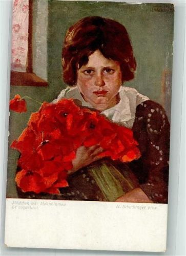 sign. Scchachingeer H. Mädchen mit Klatschmohn B.K.W.I. Nr. 2058