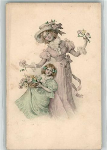 1909 Nr. 237 Mutter und Kind mit einem Blumenkorb Biedermeier