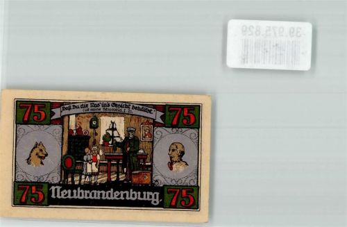 Neubrandenburg 1922 Einlösung Stadtkasse 75 Pfennig Fritz Reuter