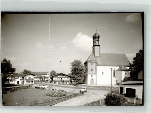 Schaftlach Kirchplatz mit Heilig-Kreuz-Kirche Ort handschriftlich Foto Original aus Archiv eines Ansichtskartenverlags