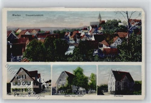 82387 W8121 Rieden - Pfarrhaus Gasthof Adler Beutinger Spezereihandlung Erhaltung: Ecke abgerissen