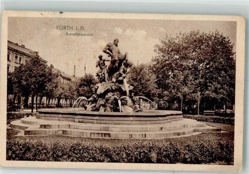 Fürth 1925 Denkmal Kunstbrunnen Bahnpost Fürth-München