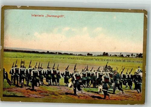 1911 Manöver Infanterie mit vollem Marschgepäck im Sturmangriff
