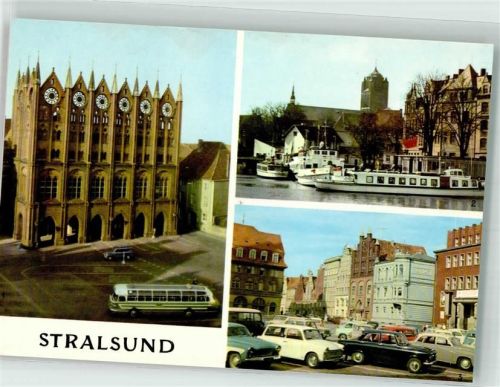 Stralsund Rathaus Dampferanlegestelle Weiße Flotte Marktplatz Auto Omnibus