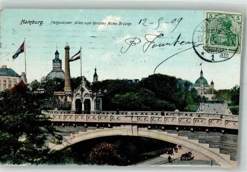 Hamburg 1909 Helgoländer Allee und Kersten-Miles-Brücke Verlag Zieher, Ottmar 3389