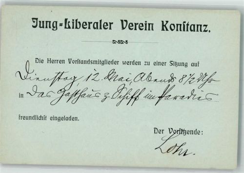 Konstanz 1903 Jung-Liberaler Verein Einladung