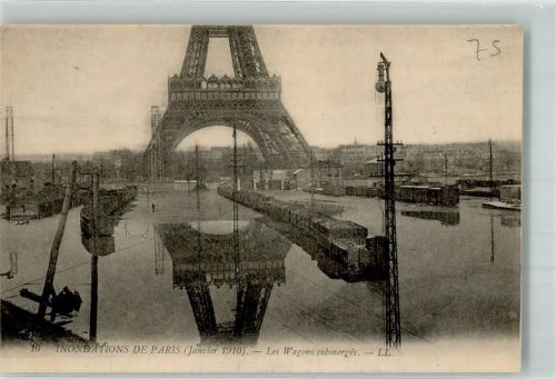 Paris 1910 Hochwasser Januar 1910 Eiffelturm Eisenbahn
