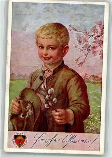 1911 Ostern Junge in Tracht mit Weidenzweig Deutscher Schulverein Nr. 146 Vignette Südmark