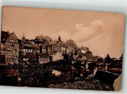 Marburg 1929 mit Lahnbrücke Universität und Landgrafenschloss