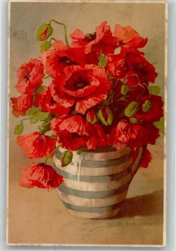 sign. Haller A. Blumenschmuck Serie 1795 Klatschmohn Vase
