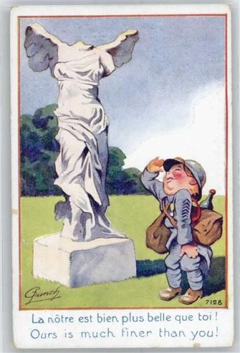 Skulptur , Humor Kinder in Uniform Künstlerkarte