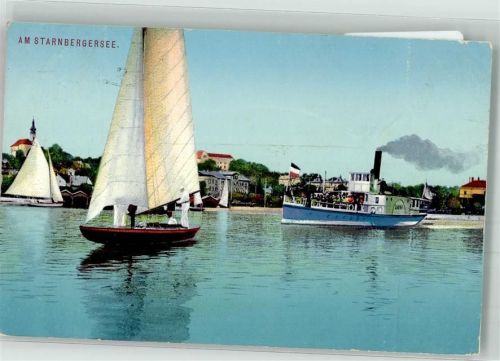 1909 Raddampfer Segelboot am Starnbergersee