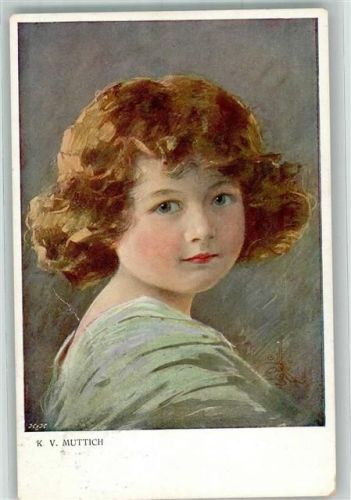 1913 Portrait eines jungen rothaarigen Mädchens Künstlerkarte