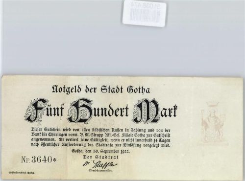 Notgeld 500 Mark , Gotha