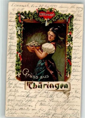 1899 Junge Frau in Tracht mit einer Schale dampfender Klösse