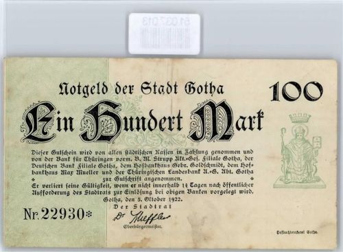Notgeld 100 Mark , Gotha