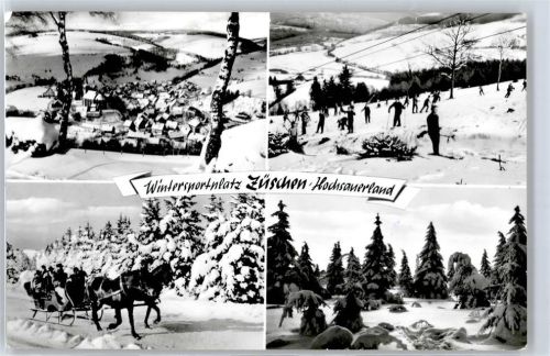 Züschen Winter- Karte, Kirche, Ortsansicht