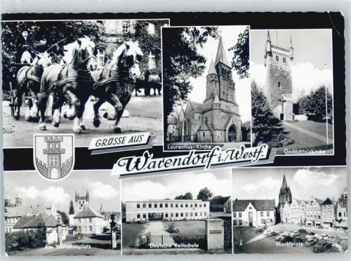 48231 W4410 Warendorf - Am Wilhelmsplatz, Deutsche Reitschule, Pferd, Marktplatz, Gedächtniskirche, Laurentiuskirche, Wappen