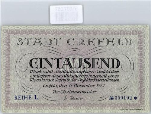 Notgeld 1000 Mark , Krefeld