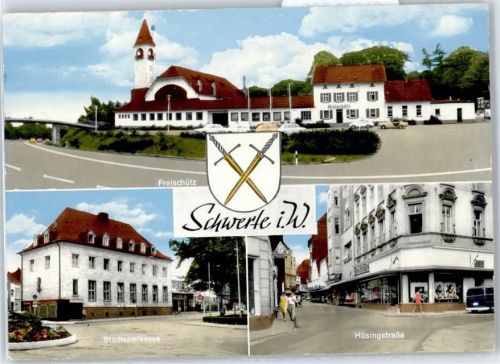 58239 W5840 Schwerte Gebrauchsspuren Freischütz, Stadtsparkasse, Hüsingstraße, Wappen