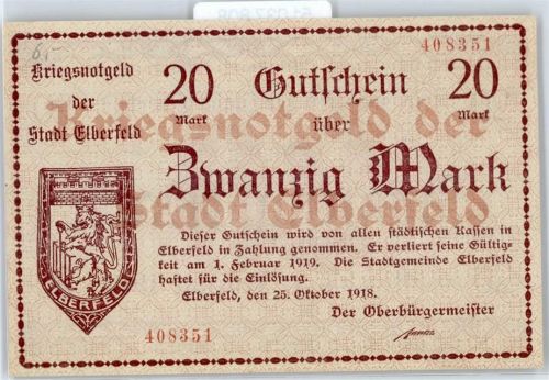 Notgeld 20 Mark , Elberfeld