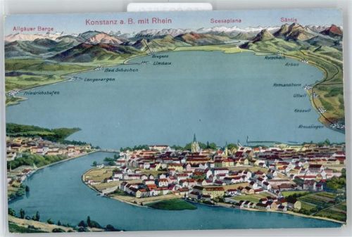 Konstanz Fliegeraufnahme, Ortsansicht, Bodenseeregion, Alpenpanorama, Allgäuer Berge