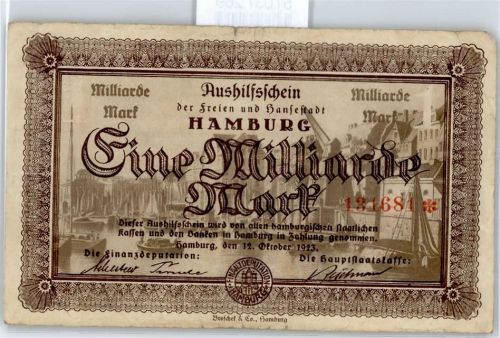 Notgeld 1 Milliarde Mark , Hamburg