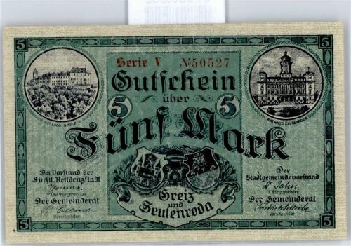 Notgeld 5 Mark , Zeulenroda