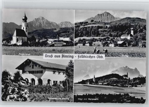 Ainring Kirche, Ortsansicht, Polizeischule, Högl mit Watzmann