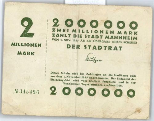 Notgeld 2 Millionen Mark , Mannheim