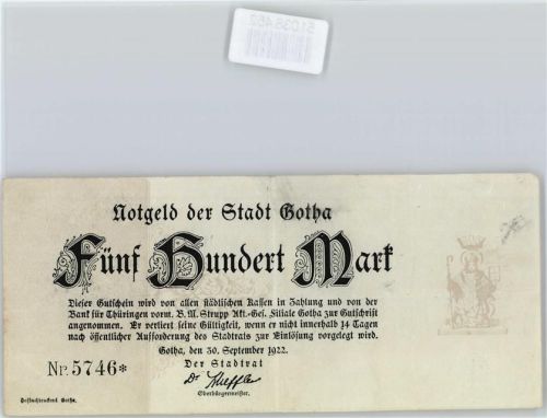 Notgeld 500 Mark , Gotha