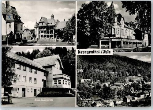 99887 O5805 Georgenthal , Thüringerw - Hotel Deutscher Hof, Badebachmühle, Teilansicht, Cafe Adler