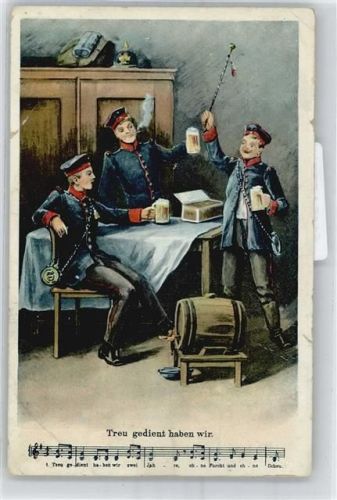 Bier trinken Militär Humor WK I Künstlerkarte