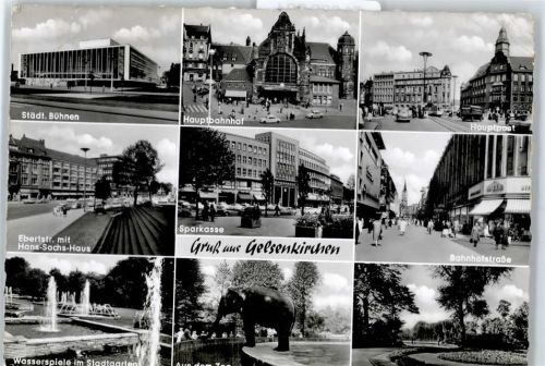 Gelsenkirchen Städt. Bühnen, Hauptbahnhof, Hauptpost, Straßenbahn, Tierpark