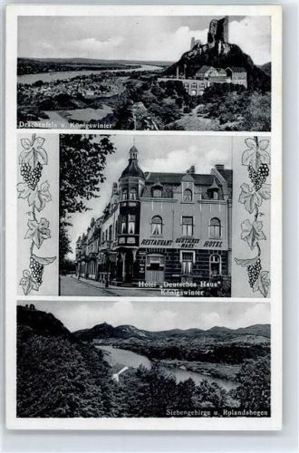 53639 W5330 Königswinter - Hotel, Restaurant, Pension Deutsches Haus, Burg Drachenfels, Siebengebirge und Rolandsbogen