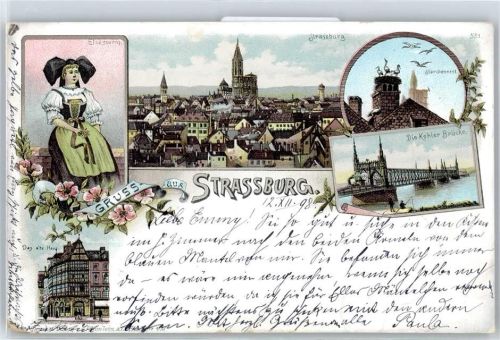 Strasbourg Trachten Elsässerin, Storchennest, Die Kehler Brücke, Das alte Haus