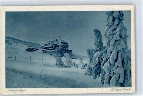 Hirschberg im Riesengebirge 1928 Winter Hampelbaude Hüttenstempel