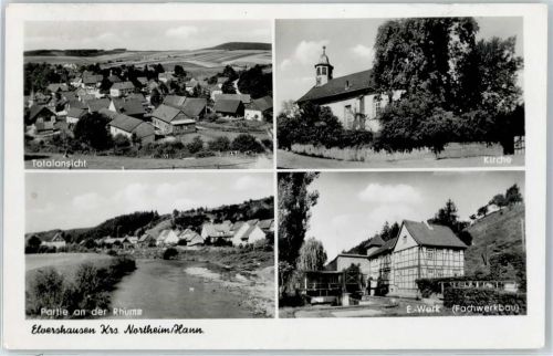Elvershausen Kirche, E.-Werk, Fachwerkbau, Partie an der Rhume