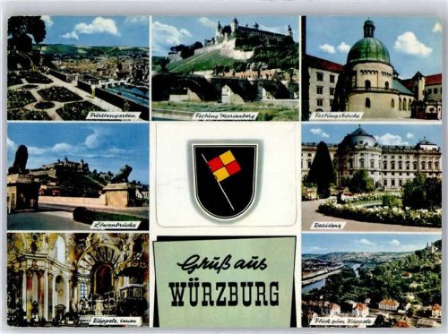 Würzburg Leporello, Fürstengarten, Festung Marienberg, Löwenbrücke, Käppele, Residenz, Festungskirche, Wappen