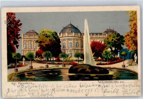 Würzburg 1901, Kgl. Residenz, Künstler-Karte