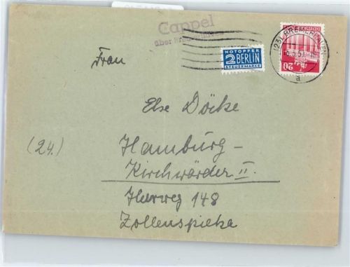 27632 W2853 Cappel b Bremerhaven - Landpoststempel, Notopfer