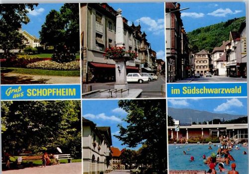 Schopfheim Schwimmbad Straßenansicht Brunnen Parkanlage