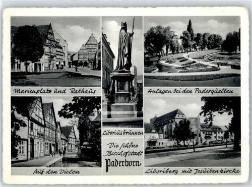 Paderborn 1955 Rathaus Liboriusbrunnen Kirche