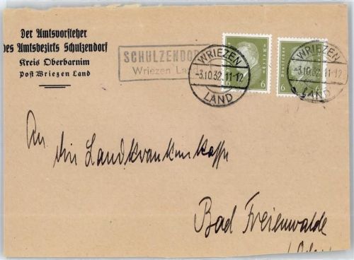 Wriezen 1932 Landpoststempel Schulzendorf