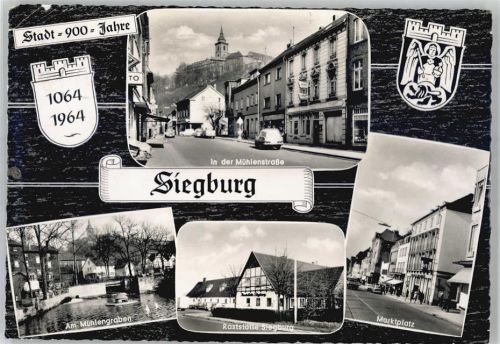 Siegburg 1965 Marktplatz Mühlenstrasse Wappen 900 Jahre 1064-1964 AKU1