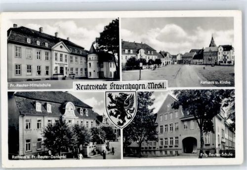 Stavenhagen Fritz-Reuter-Mittelschule Rathaus Kirche Denkmal Wappen Landpost