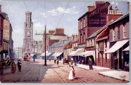 Ayr Inbhir Àir Künstlerkarte High Street Straßenbahn Church