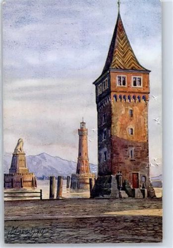 Lindau Mangenturm und Hafen-Einfahrt, sign. Marschall